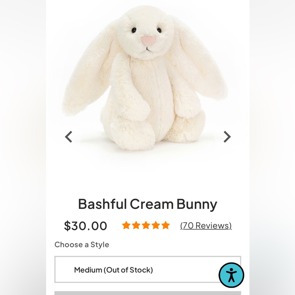 Size M White Bunny Jellycat NWT